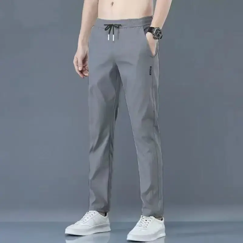 Men's Black Ice Silk Straight Leg Pants Summer