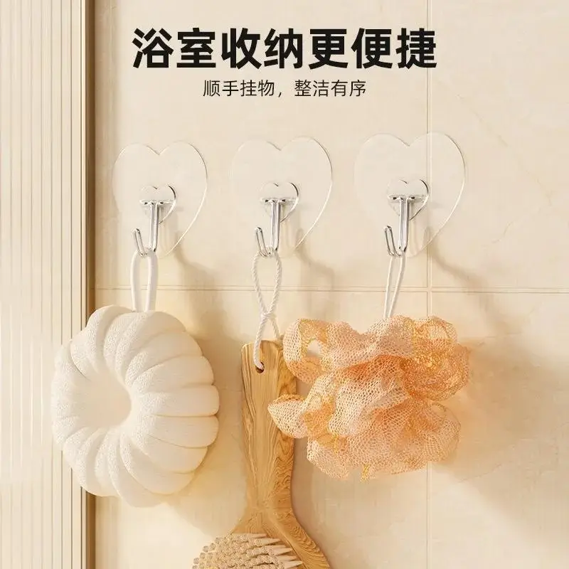 Heart-Shaped Transparent Love Hook for Kitchen Bathroom