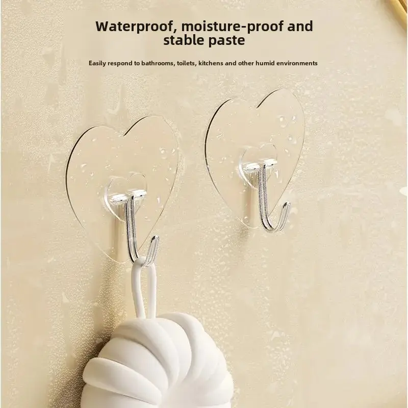 Heart-Shaped Transparent Love Hook for Kitchen Bathroom