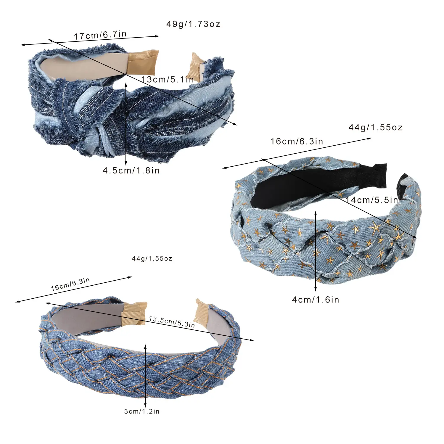 Retro Denim Woven Hair Band 49g173oz High Cranial Top
