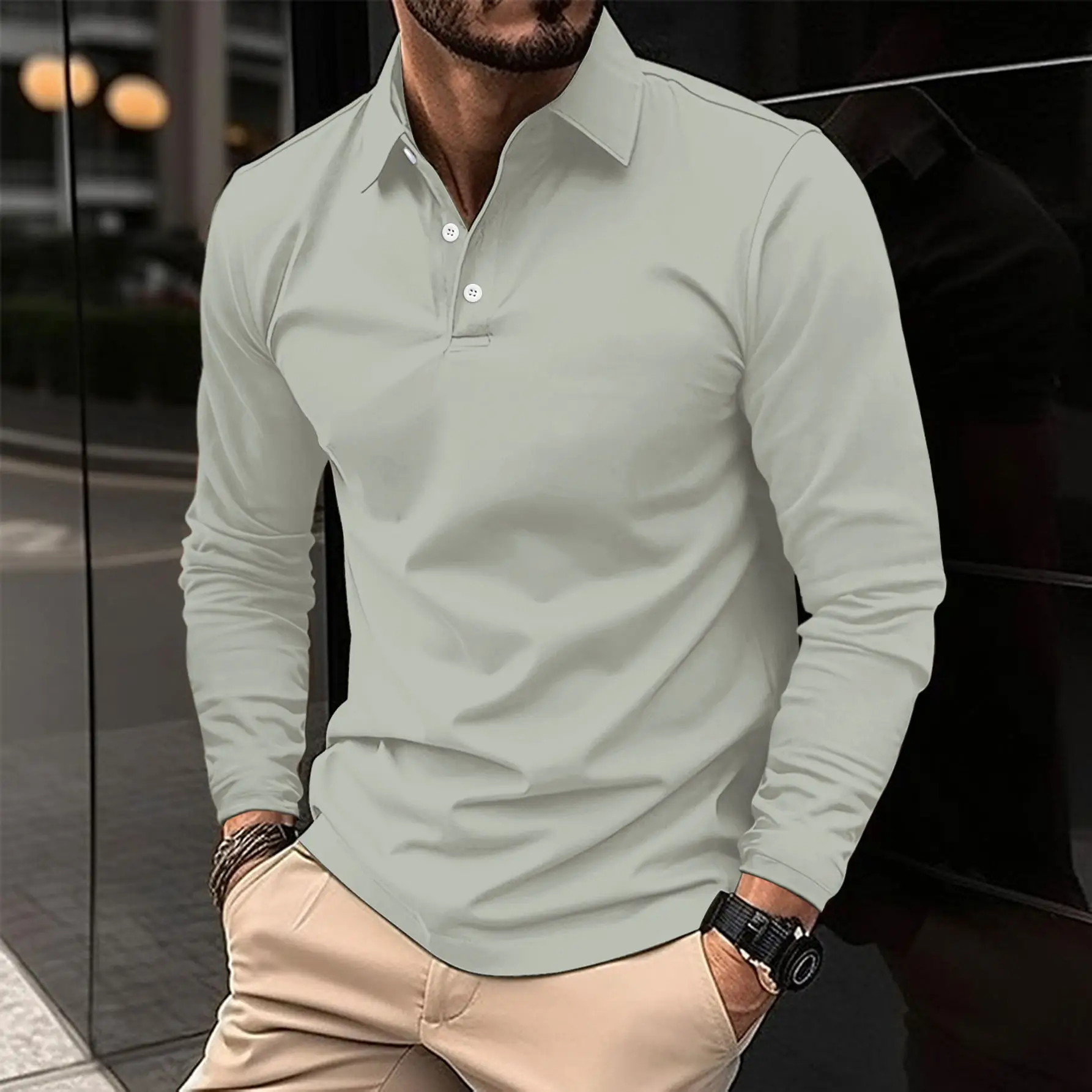 Men's Black Long Sleeve Polo Shirt 2026 Spring Autumn - Image 2