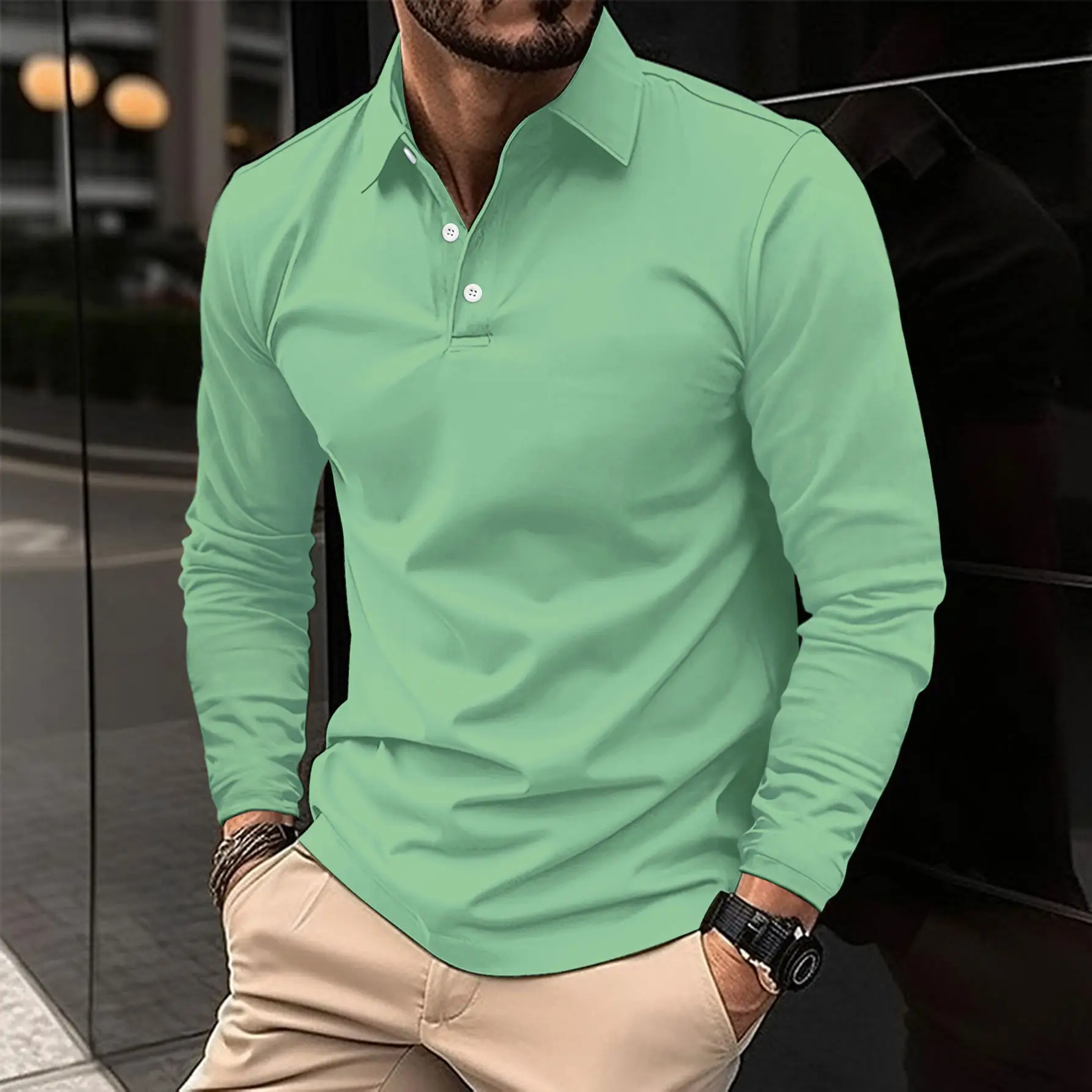 Men's Black Long Sleeve Polo Shirt 2026 Spring Autumn - Image 5
