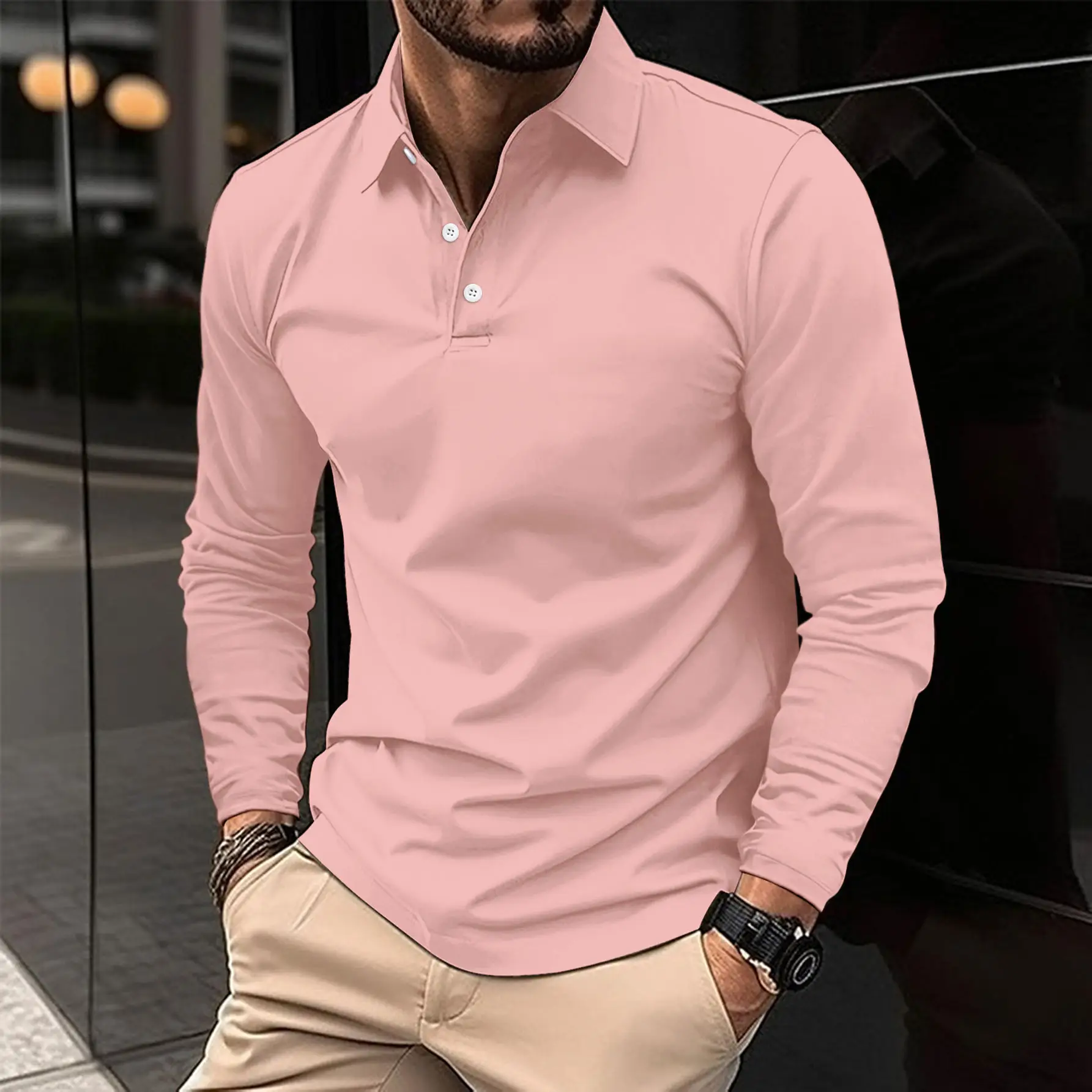 Men's Black Long Sleeve Polo Shirt 2026 Spring Autumn - Image 6