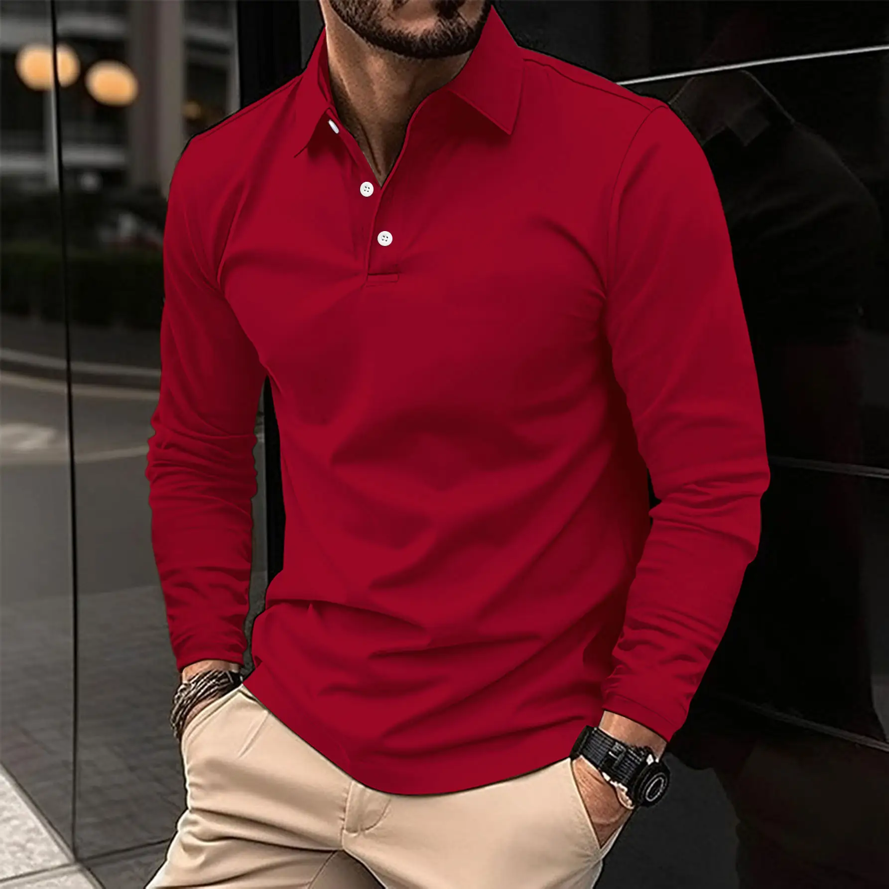 Men's Black Long Sleeve Polo Shirt 2026 Spring Autumn - Image 7