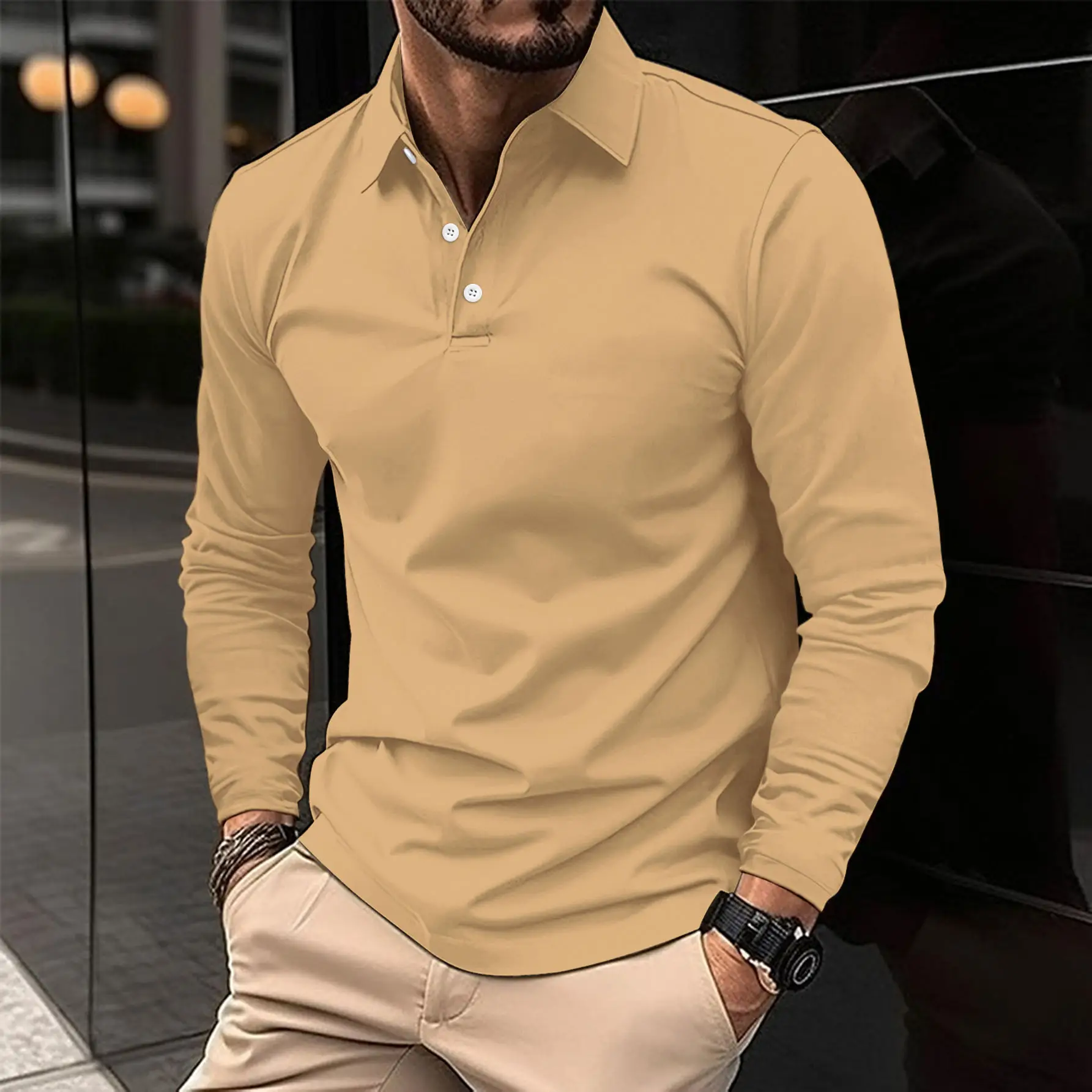 Men's Black Long Sleeve Polo Shirt 2026 Spring Autumn - Image 8
