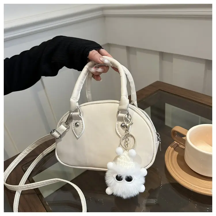 Cute White Pom Pom Shoulder Bag for Women