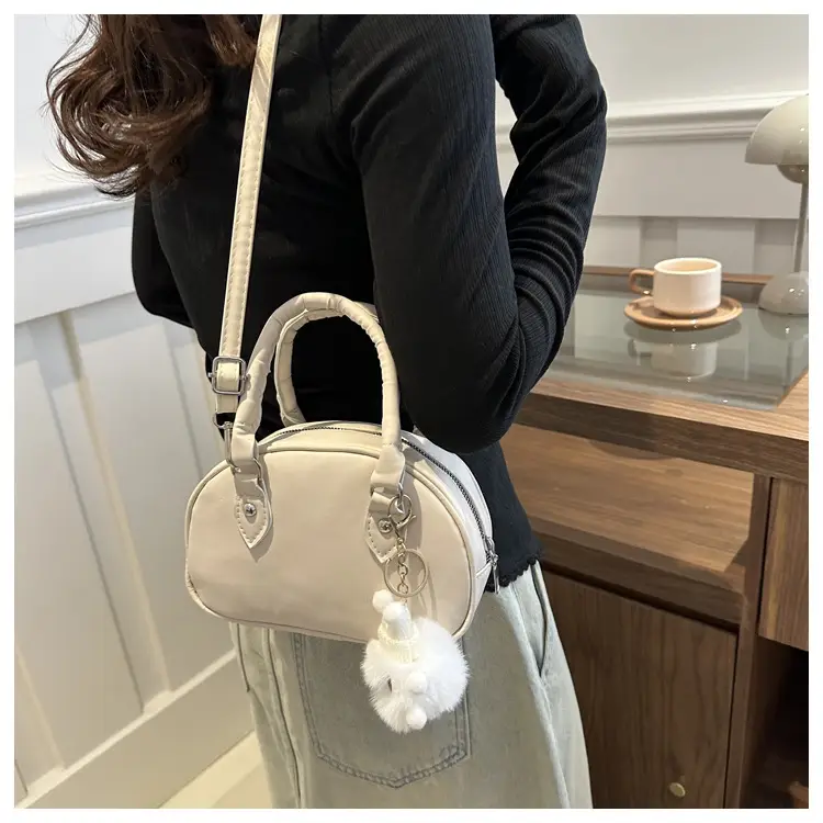Cute White Pom Pom Shoulder Bag for Women