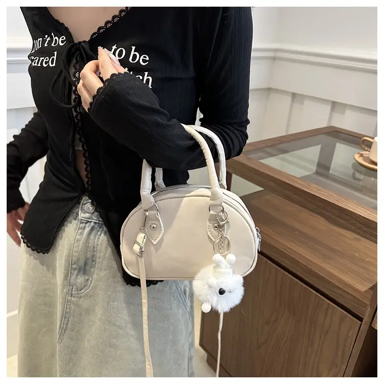Cute White Pom Pom Shoulder Bag for Women — feature 10