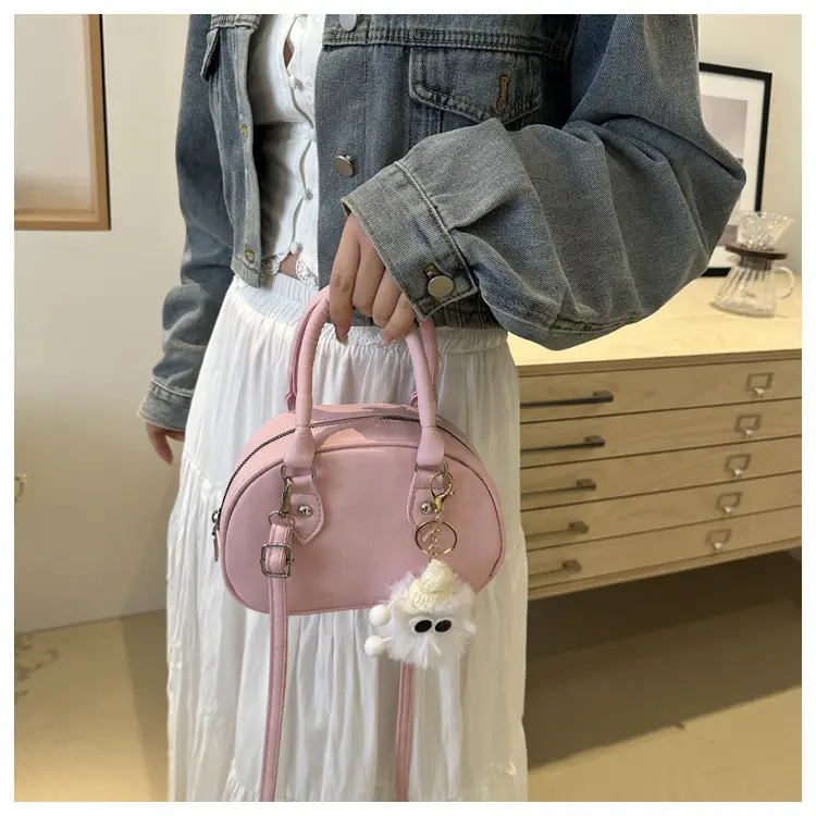Cute White Pom Pom Shoulder Bag for Women — feature 16