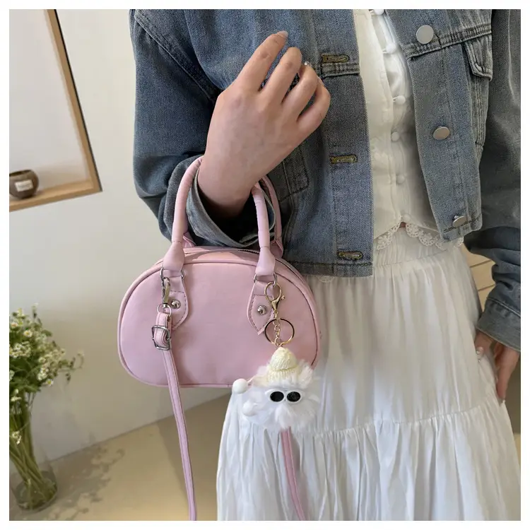 Cute White Pom Pom Shoulder Bag for Women — feature 17