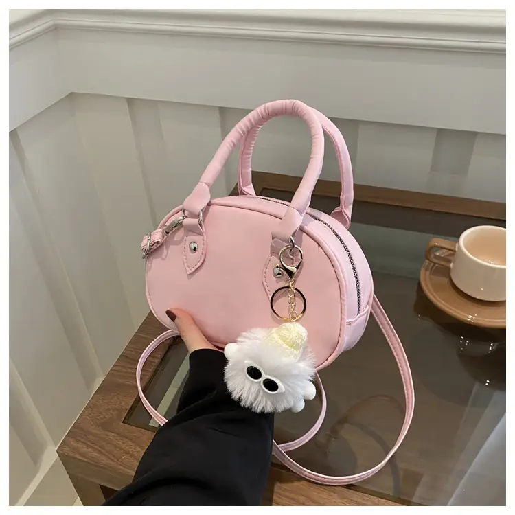 Cute White Pom Pom Shoulder Bag for Women
