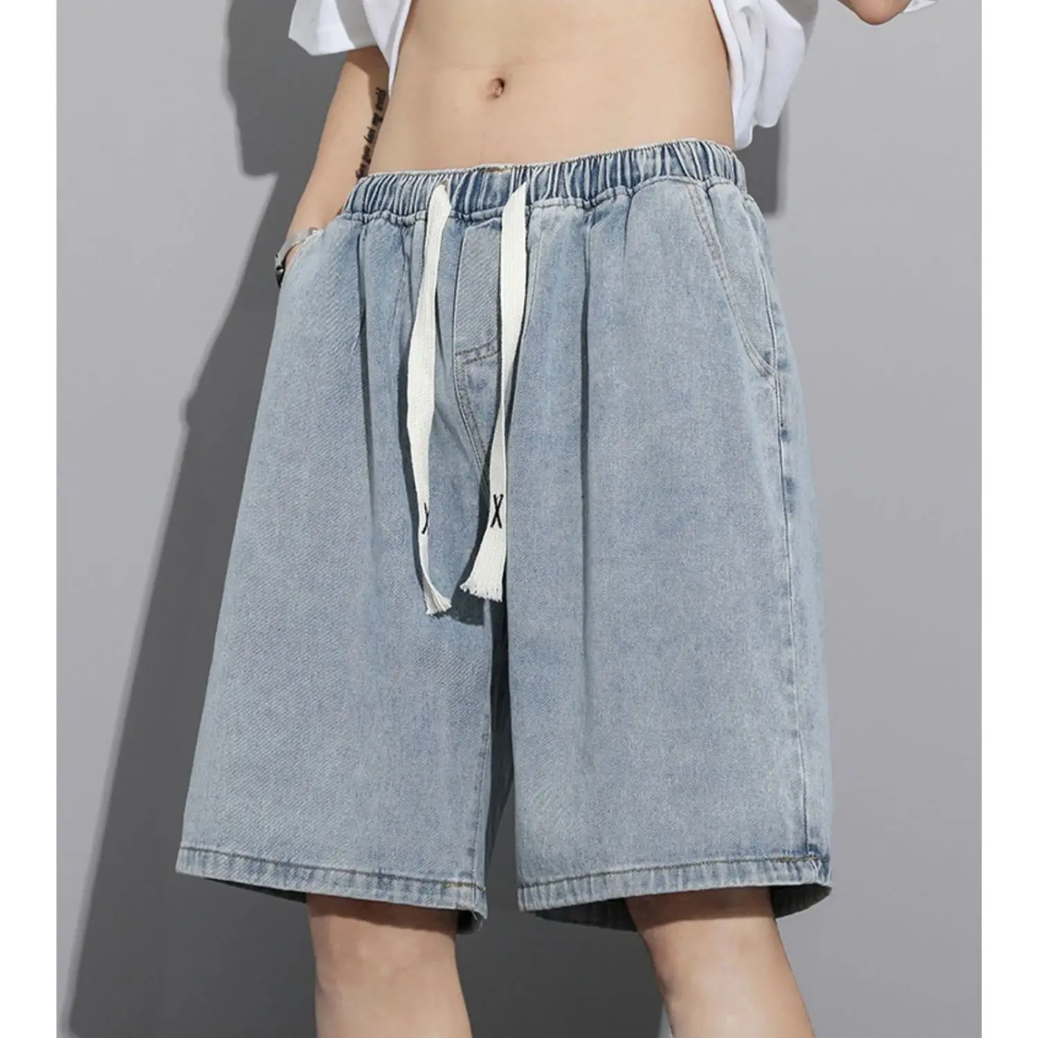 Men's American Style Denim Shorts Mid-Length Washed - Image 16