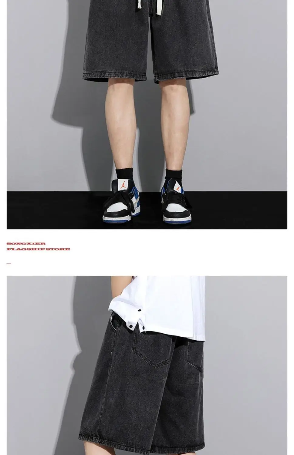 Men's American Style Denim Shorts Mid-Length Washed — feature 11