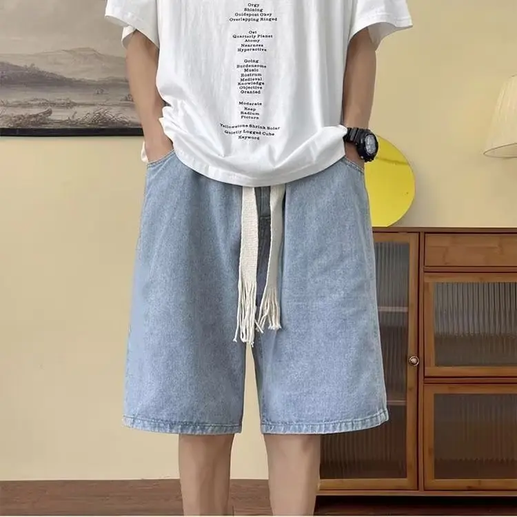 Men's American Style Denim Shorts Mid-Length Washed - Image 5