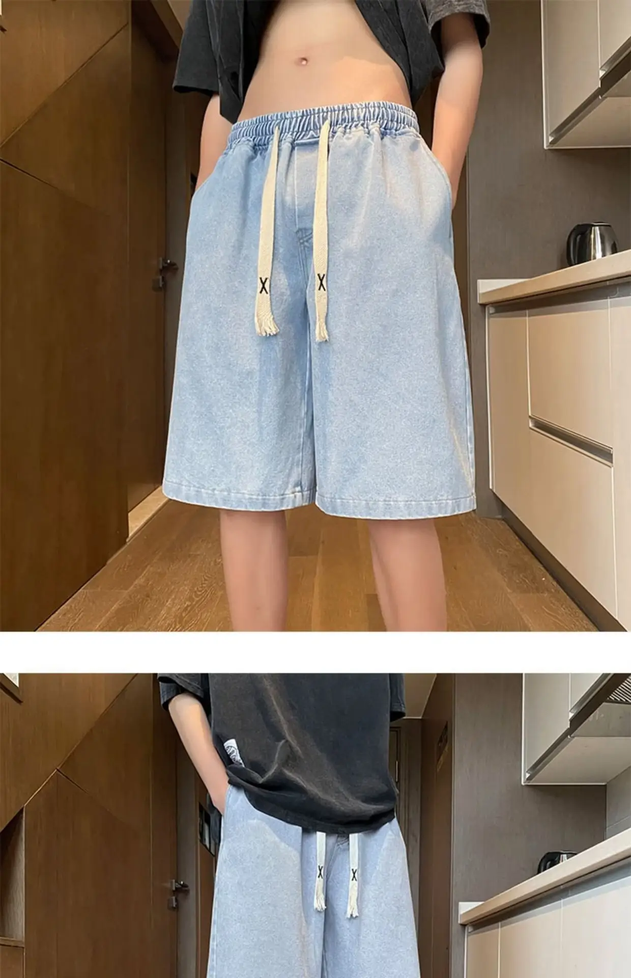 Men Japanese Washed Shorts Straight Leg Non-elastic Summer — feature 11