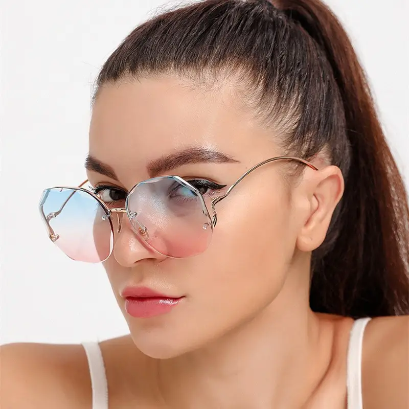 Women's Frameless Metal Sunglasses Multi-deformation Curved Mirror Legs β feature 1