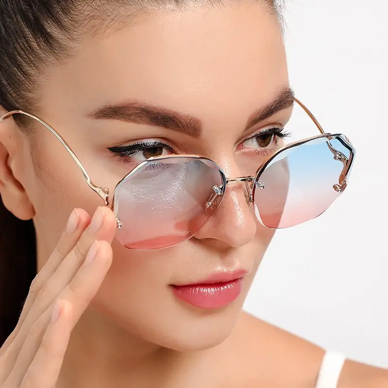 Women's Frameless Metal Sunglasses Multi-deformation Curved Mirror Legs β feature 2