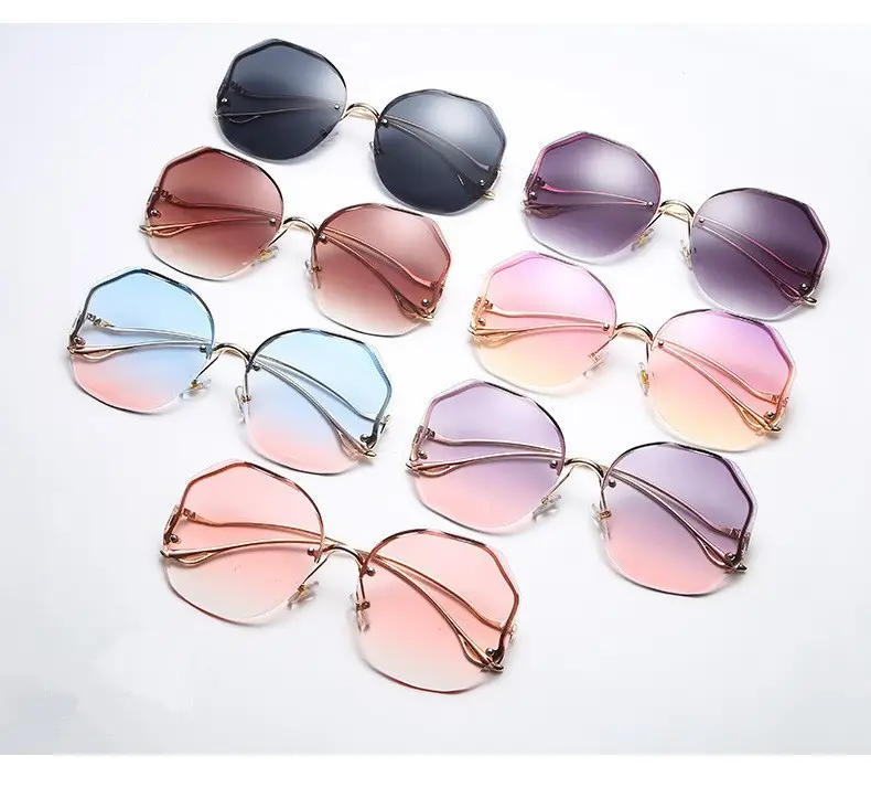 Women's Frameless Metal Sunglasses Multi-deformation Curved Mirror Legs β feature 4