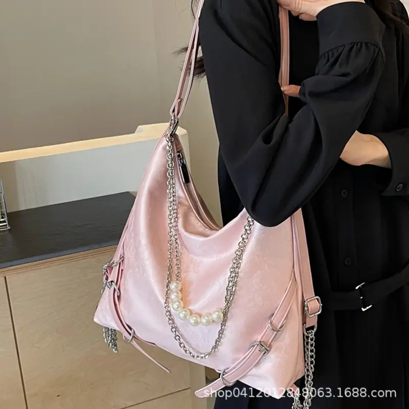 Pink Pearl Chain Shoulder Bag 2024 Large Capacity - Image 11