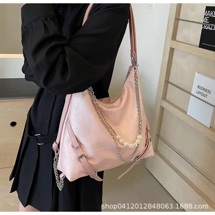 Pink Pearl Chain Shoulder Bag 2024 Large Capacity — feature 24