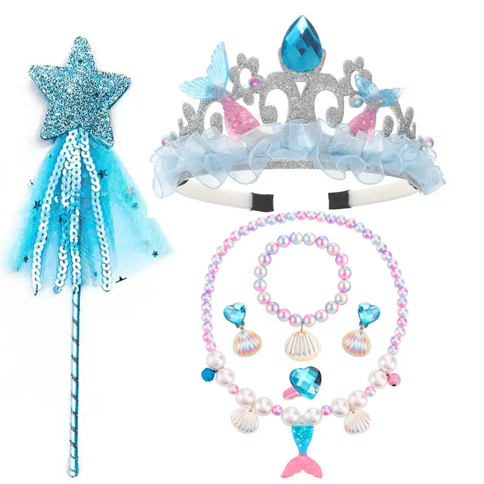 Mermaid Pearl Crown & Necklace Set for Girls
