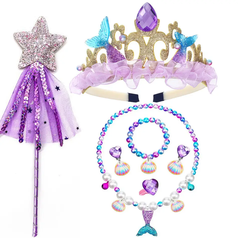 Mermaid Pearl Crown & Necklace Set for Girls
