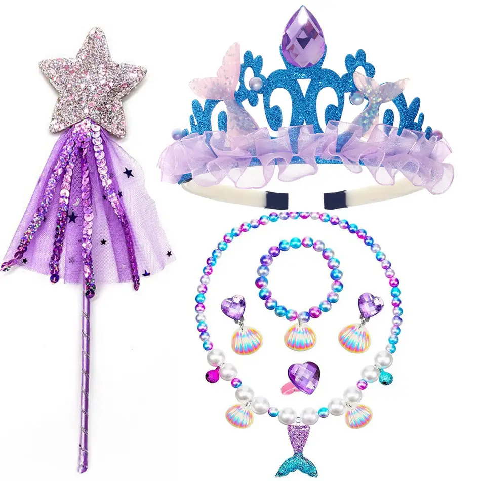 Mermaid Pearl Crown & Necklace Set for Girls
