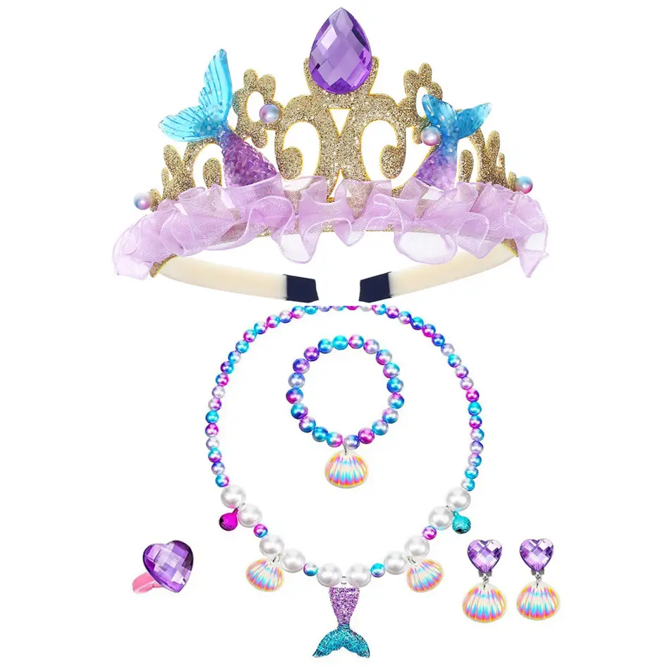 Mermaid Pearl Crown & Necklace Set for Girls
