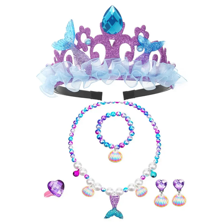 Mermaid Pearl Crown & Necklace Set for Girls