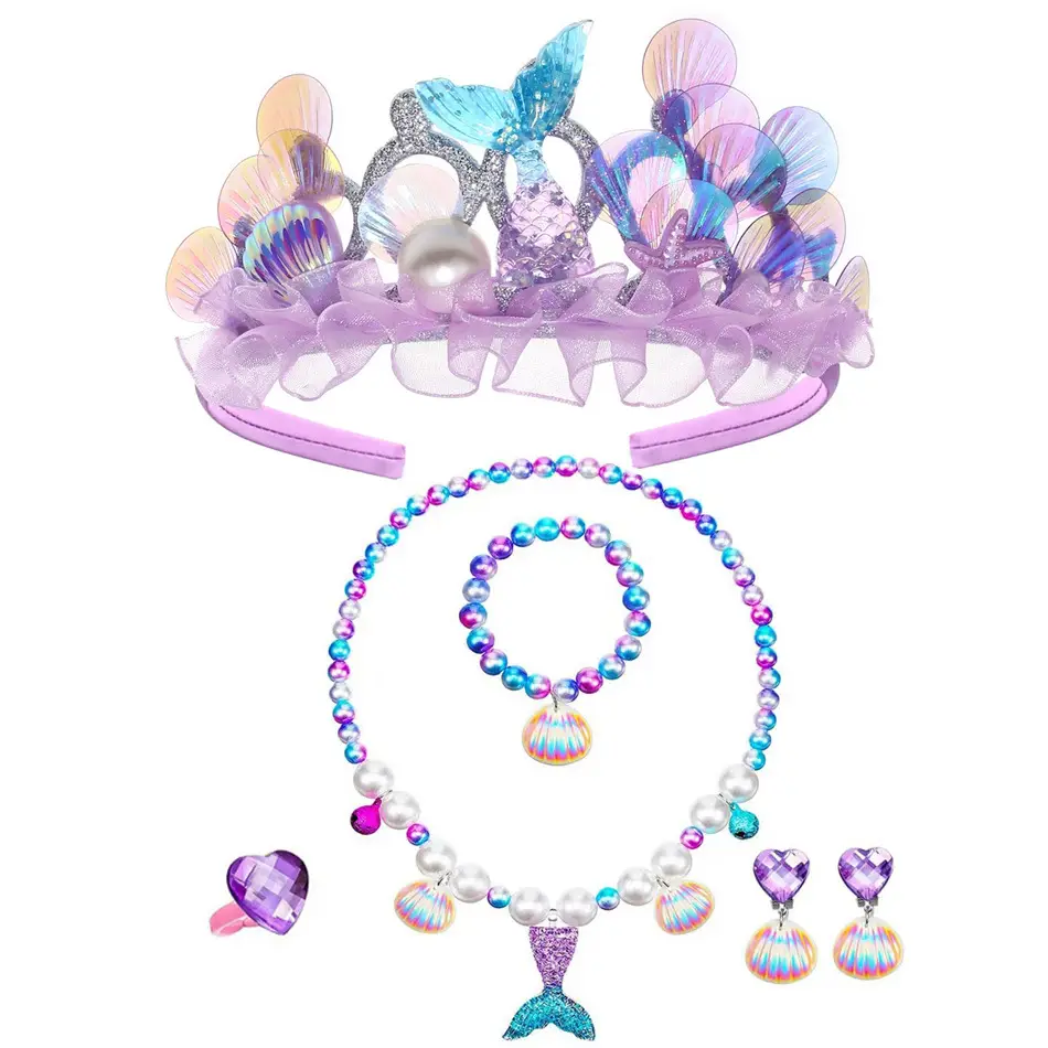 Mermaid Pearl Crown & Necklace Set for Girls