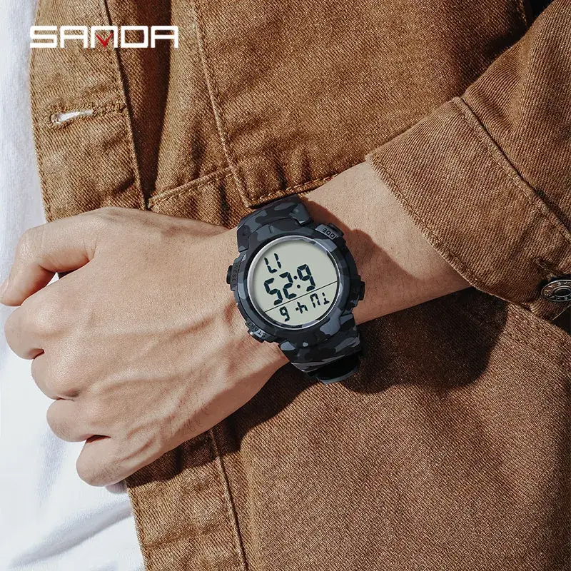 Sanda Men's Tactical Camouflage Digital Watch Waterproof Large Dial - Image 9