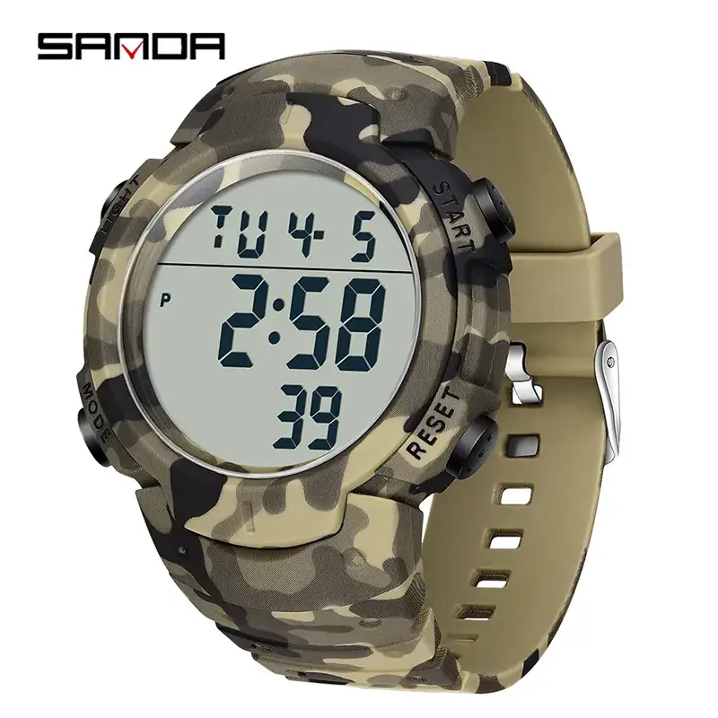 Sanda Men's Tactical Camouflage Digital Watch Waterproof Large Dial - Image 6