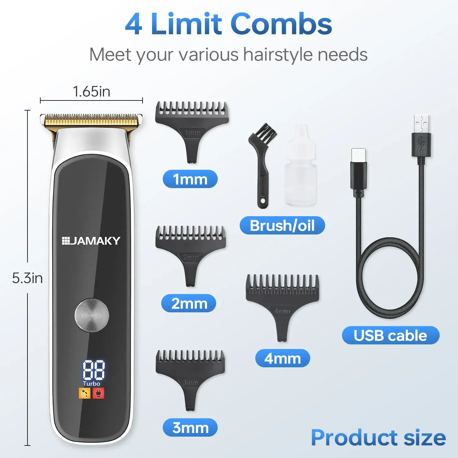 Jamaky 4-Limit Combs Electric Hair Clipper with Digital Display