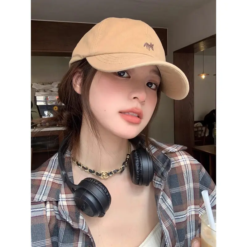 Japanese Embroidered Duckbill Cap for Women Beige - Image 11