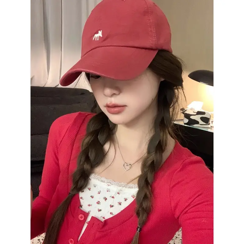 Japanese Embroidered Duckbill Cap for Women Beige - Image 13