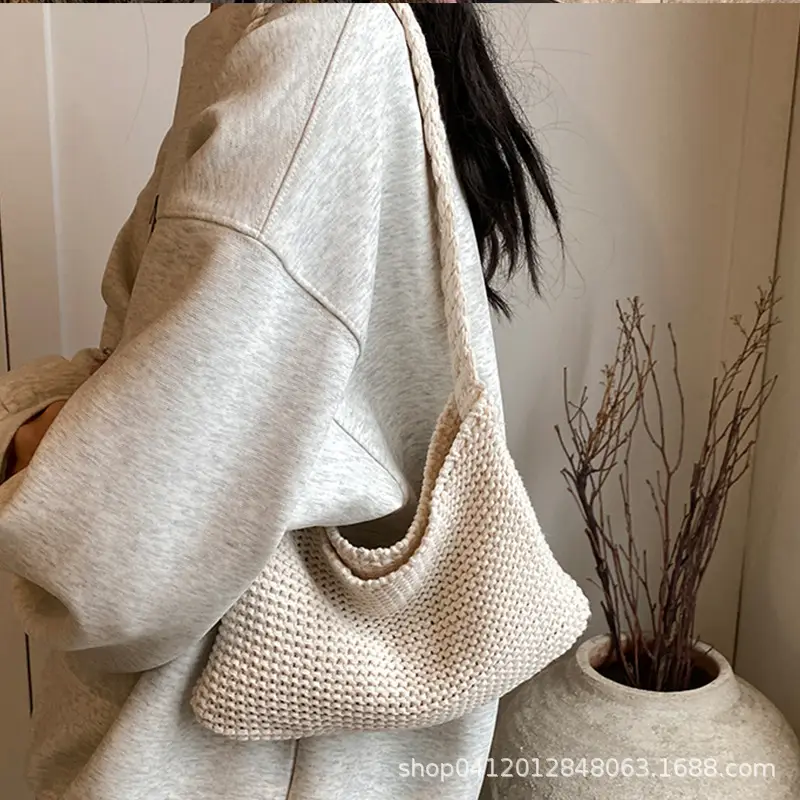 Summer Knitted Underarm Bag 2024 Cotton Woven Shoulder - Image 5