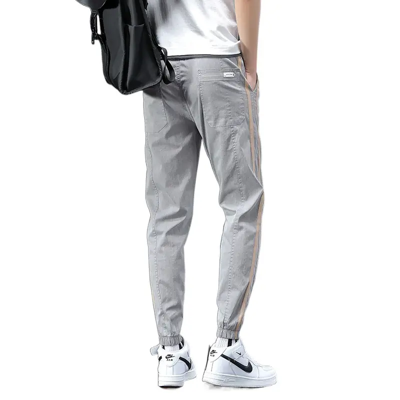 Men's Grey Ice Silk Slim Fit Pants with Sneakers