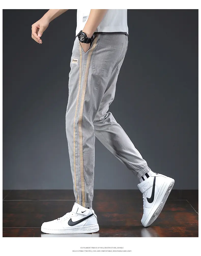 Men's Grey Ice Silk Slim Fit Pants with Sneakers — feature 11