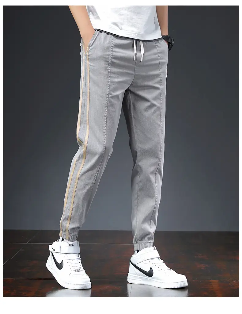 Men's Grey Ice Silk Slim Fit Pants with Sneakers — feature 12