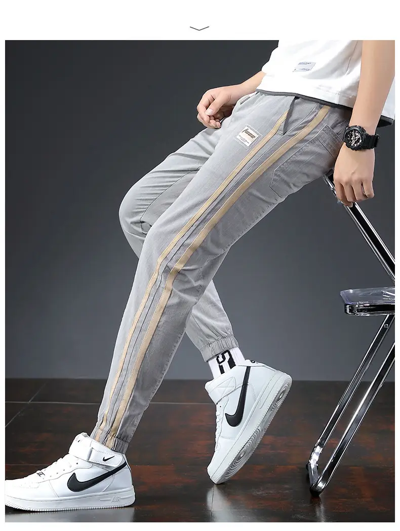 Men's Grey Ice Silk Slim Fit Pants with Sneakers — feature 13