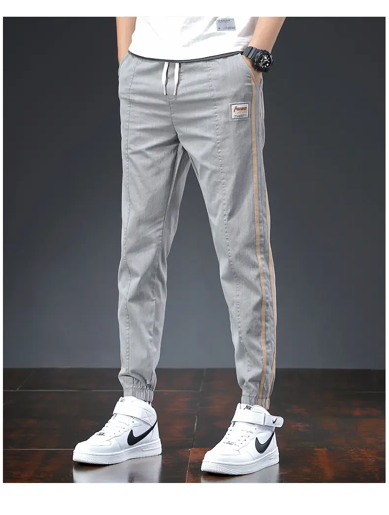 Men's Grey Ice Silk Slim Fit Pants with Sneakers — feature 14