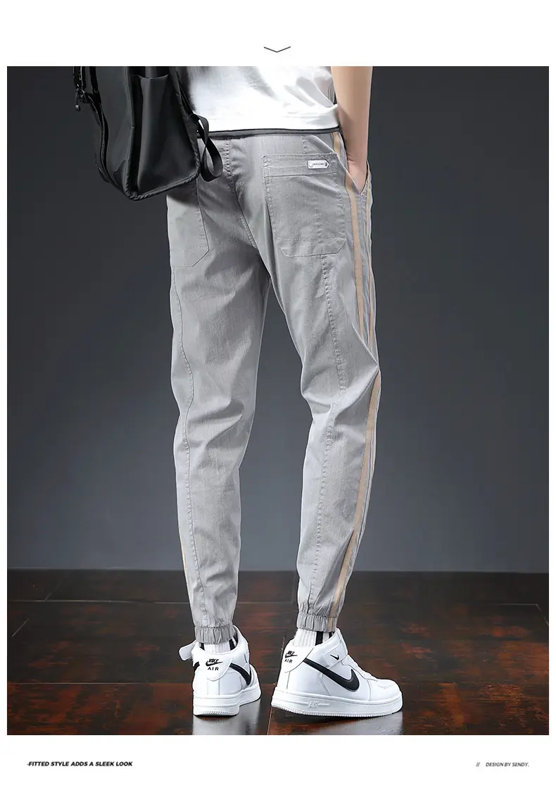 Men's Grey Ice Silk Slim Fit Pants with Sneakers — feature 15