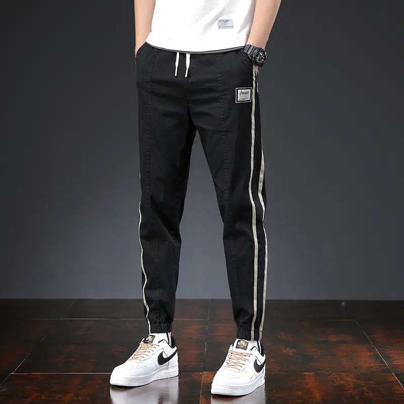 Men's Grey Ice Silk Slim Fit Pants with Sneakers