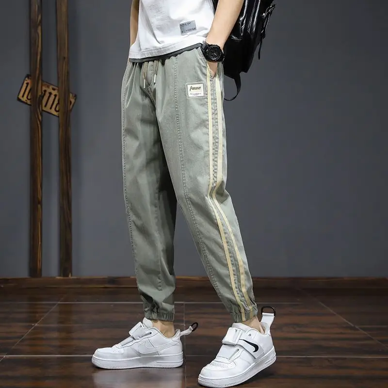 Men's Grey Ice Silk Slim Fit Pants with Sneakers