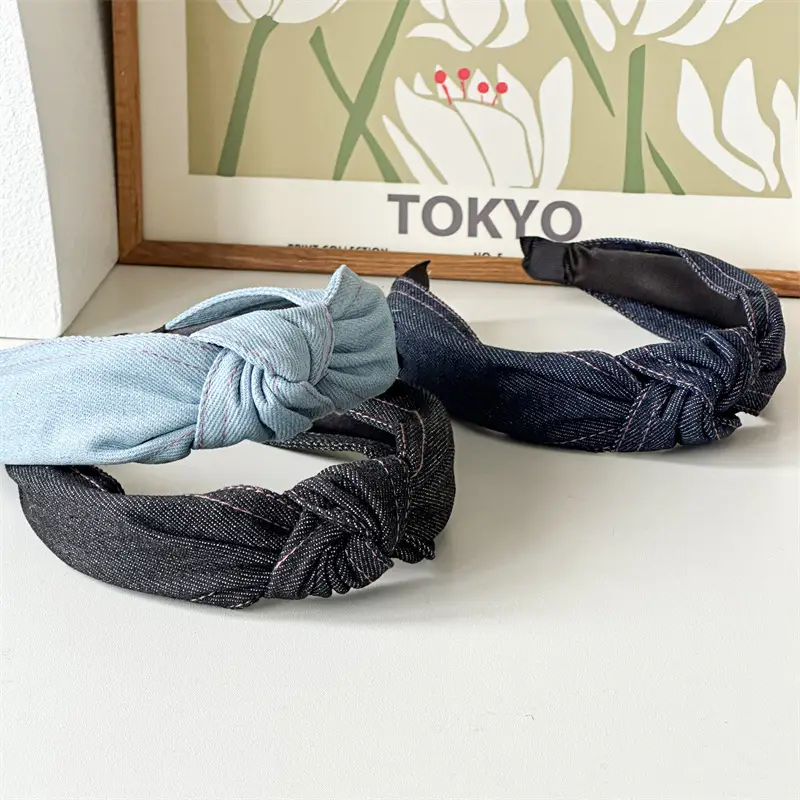 Women's Three-State Denim Knot Hair Hoop Wide High Cranial Top - Image 2