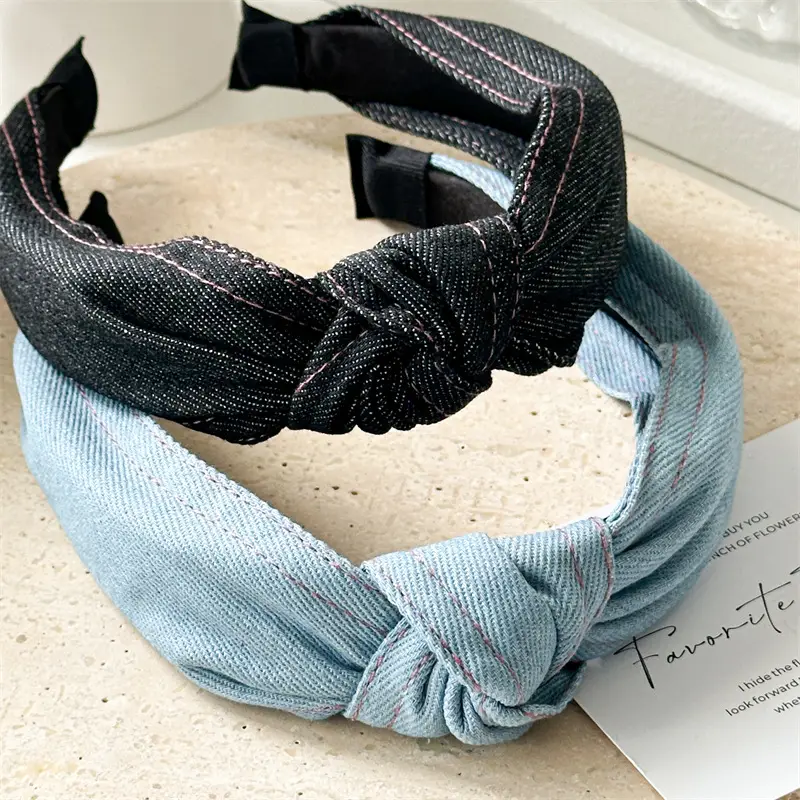 Women's Three-State Denim Knot Hair Hoop Wide High Cranial Top — feature 10