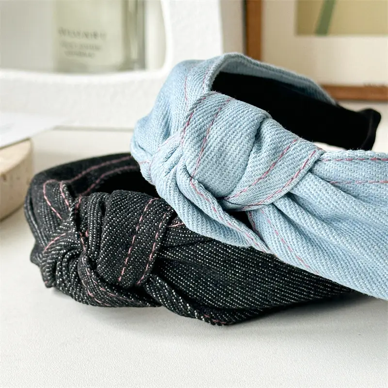 Women's Three-State Denim Knot Hair Hoop Wide High Cranial Top — feature 11