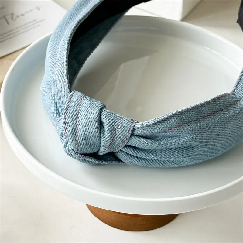 Women's Three-State Denim Knot Hair Hoop Wide High Cranial Top — feature 13