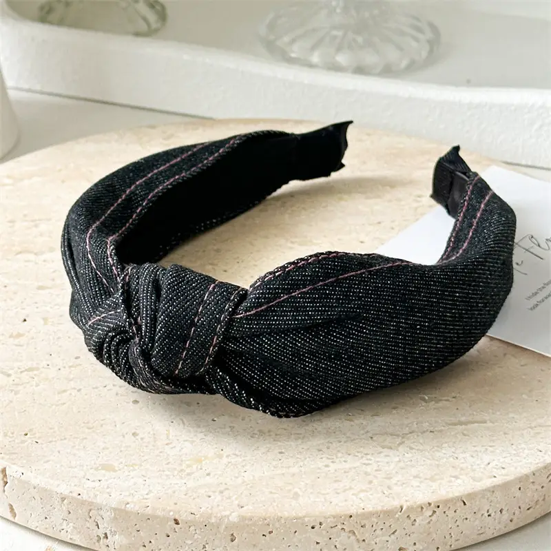 Women's Three-State Denim Knot Hair Hoop Wide High Cranial Top — feature 14