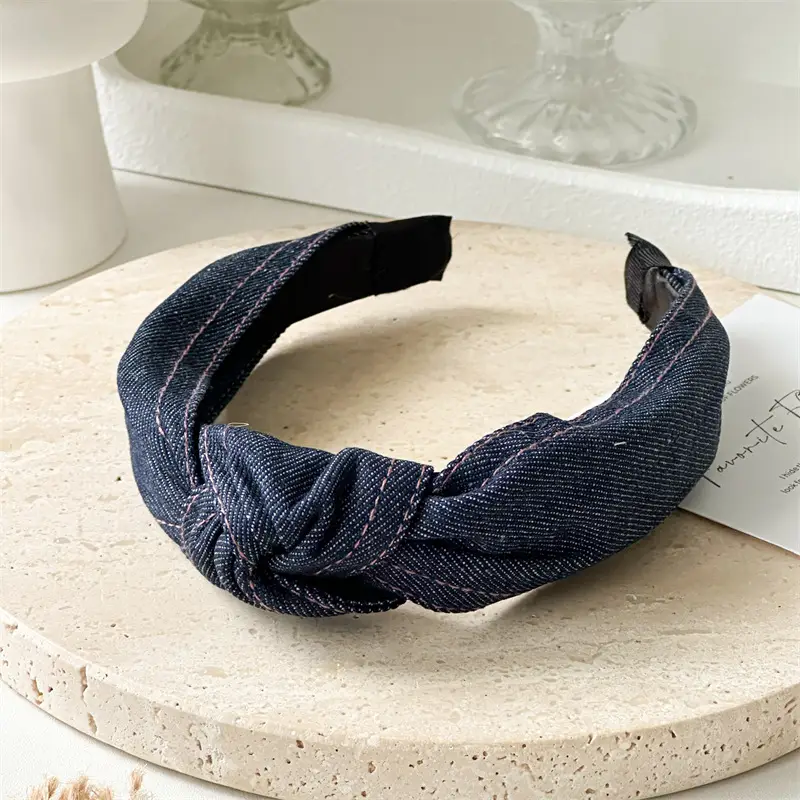 Women's Three-State Denim Knot Hair Hoop Wide High Cranial Top — feature 16